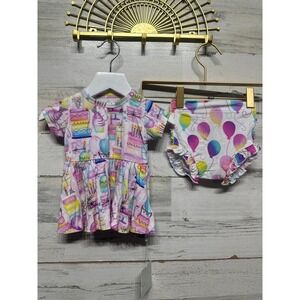 Birdie Bean Girls 3-6m Birthday Peplum Set Birthday Pink Cake Balloon NWT